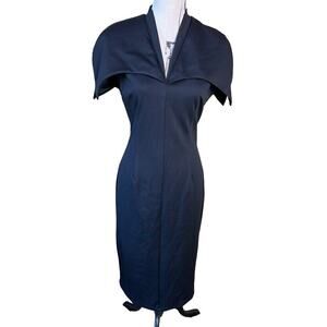 Vfshow Vfemage Dress Black Sleeveless Capelet Cotton Party Mid Knee Size L NEW